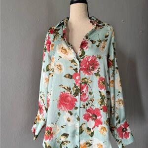 Zara Pink and Orange Long Sleeve Button Down Shirt